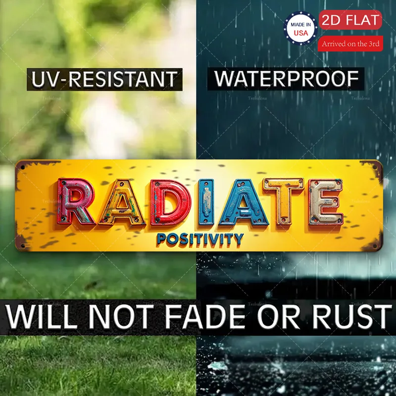 1 قطعة علامة معدنية، 4 × 16 بوصة "إيجابية مشعة: لافتة معدنية مسطحة نابضة بالحياة ثنائية الأبعاد لديكور المنزل" #4
