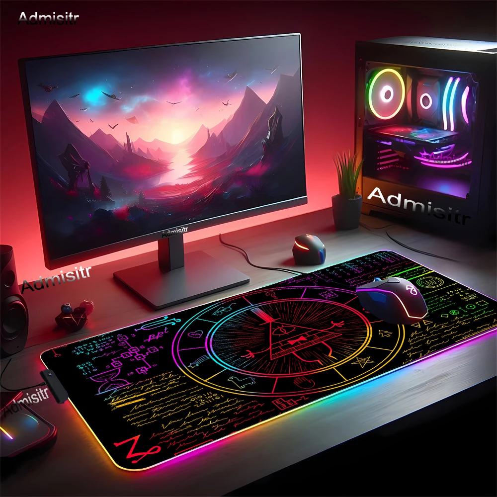 RGB Pc Gamer Keyboard Mousepad Bill Cipher Gravity Fall Deskmat LED Glowing Mice Mat Computer Rubber Mausepad Desktop Decoration