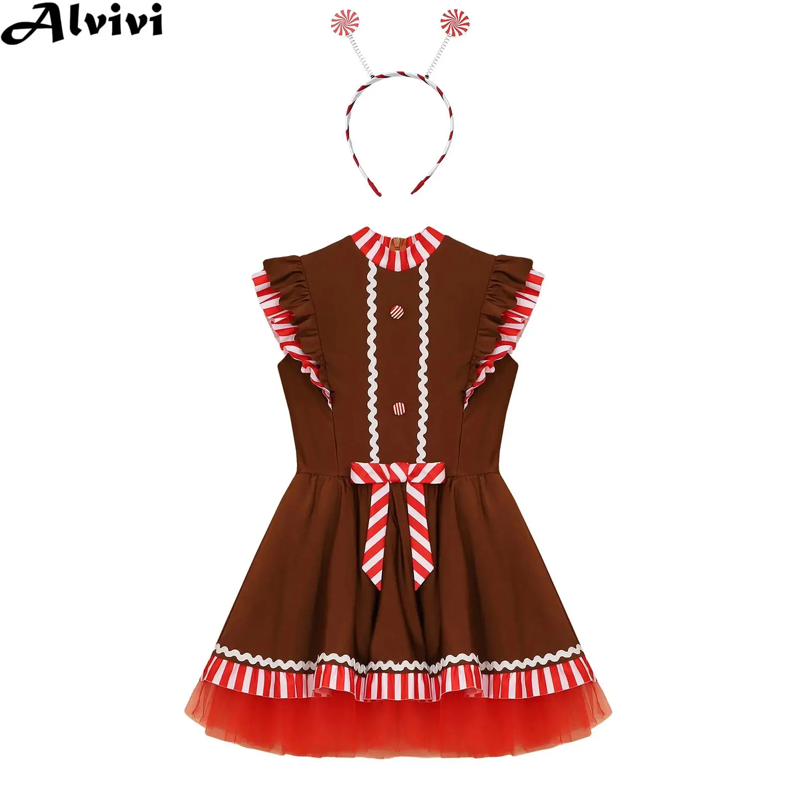 Vestido de leotardo con tutú de baile a rayas y manga voladora de Navidad para niñas con aro para el pelo de piruleta, disfraz de Cosplay de hombre de jengibre de Navidad