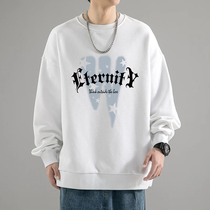 Trend in-letter print men's man-to-man overfitting comfortable fit autumn fashion layer long-sleeved cotton tee TS3175