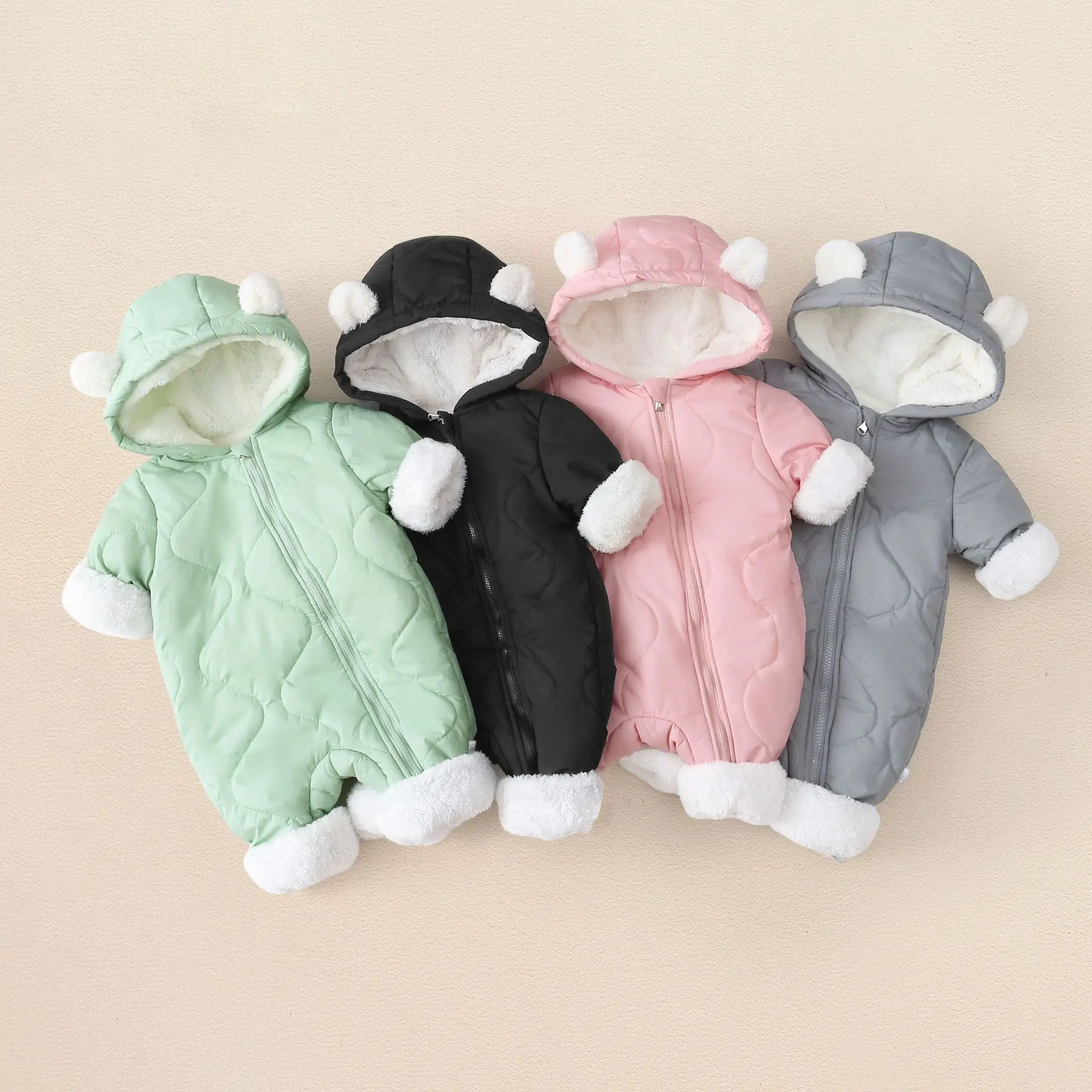 NEUE Herbst-Winter Baby-Outwear, Einteiler, Warme Kleidung für Kleinkinder, Mädchen- und Jungen-Samt-Strampler, Cartoon-Bär Baby-Jumpsuit – Detail 1
