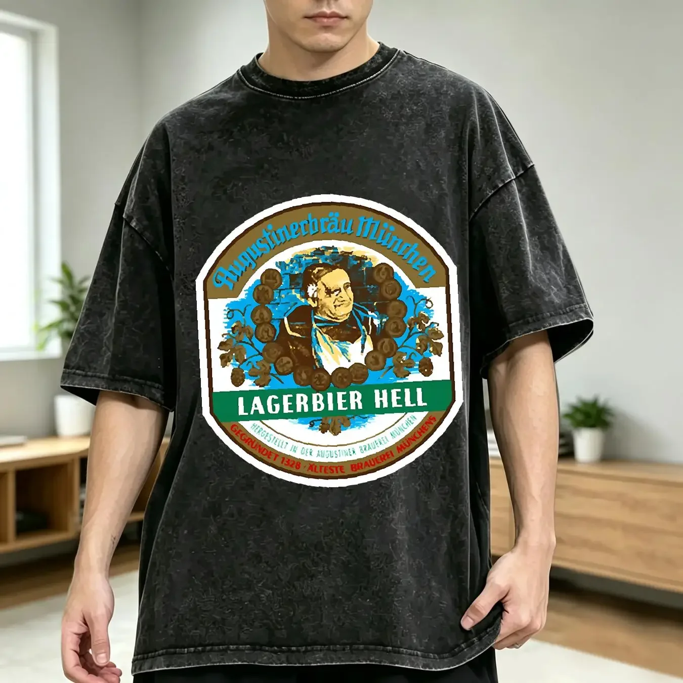 washed T Shirt Augustiner hell beer Essential ALL SIZE vintage Washed Comfortable Top For Everyday Wear Breathable Casual homme