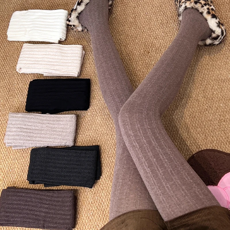 

Fashion Autumn Winter Vertical Striped Tights Women Retro Knitted Leggings Thermal Slimming Pantyhose Lolita Stocking Leggings