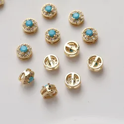 4PCS Dainty Brass Beads Spacer Turquoise Cz Pave Bead for Jewelry Making Bracelet Necklace Supplies DIY 14k Gold Plated 6.3mm