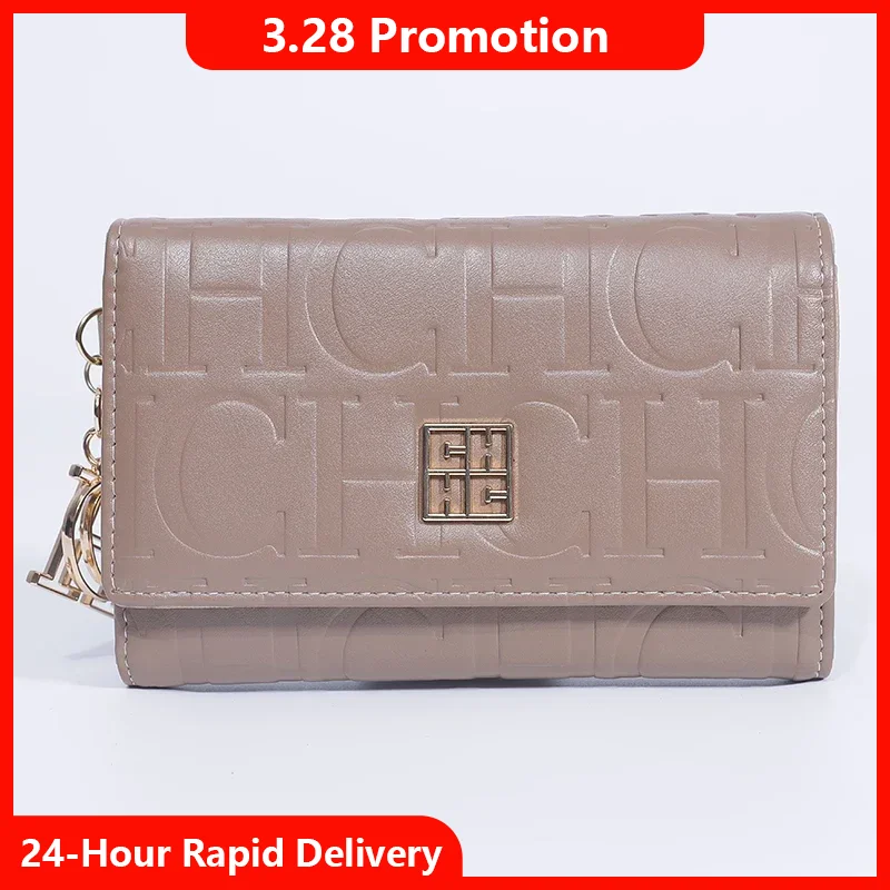 CH Fashion Autumn/Winter Small Wallet 2025 New Solid Color Letter Embossed Male and Female Multi Card Slot Wallet