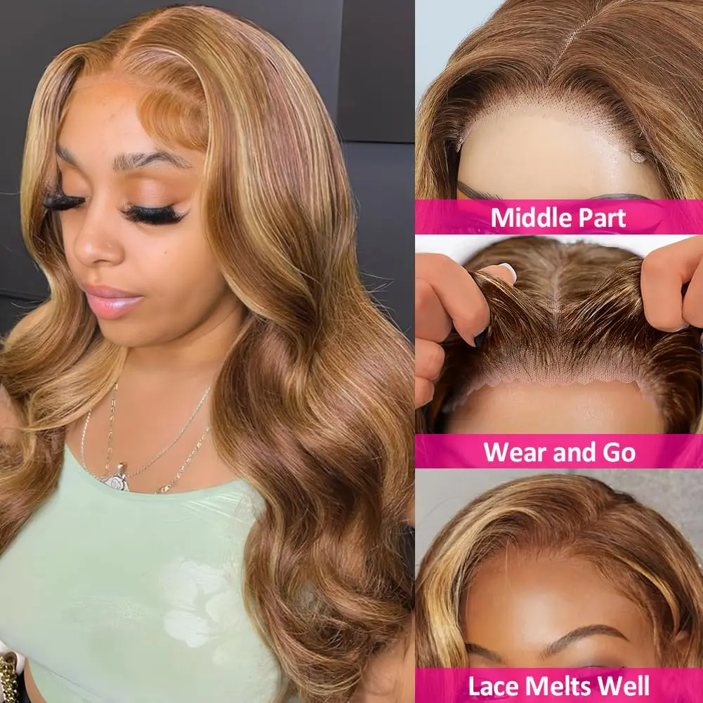 Highlight Wig Human Hair 30 Inch Lace Front Human Hair Wigs Body Wave Human Hair Wigs 13x4 13x6 lace Frontal Wig Human Hair image 5