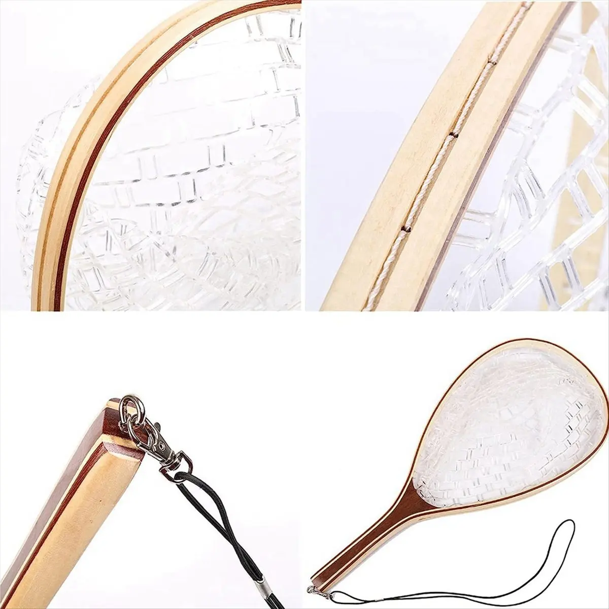 2X Fly Fishing Landing Net Trout Fishing Net, Soft Rubber Catch and Release Fish Net with Wooden Handle Frame
