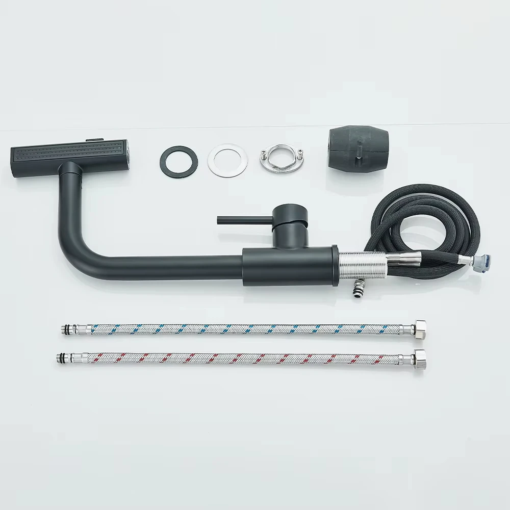 Black kitchen faucet pull out rotating waterfall spray sink mixer faucet brushed nickel faucet