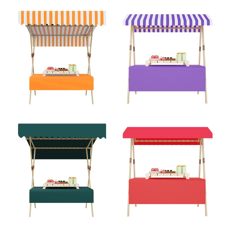 Wooden Market Stand Stall with Orange White Striped Awning Retail Business Concept