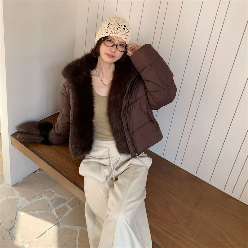 High-end Short Cotton Coat 2026 Women Large Haired Collar Korean Cold Resistant Thick Cotton Jacket Winter Overcoat Parker