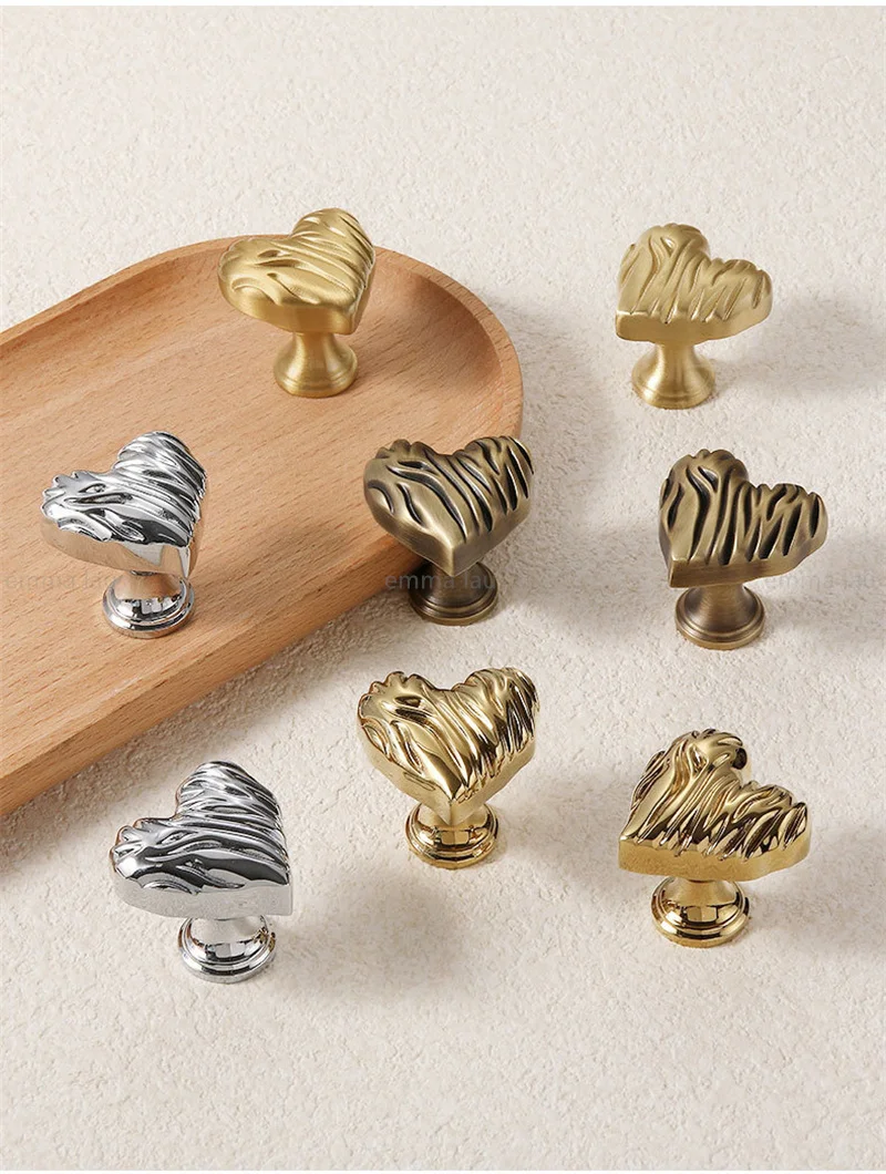 French Heart Shape Furniture Handle Door Drawer Knobs Solid Brass Cabinet Handles For Kitchen Wardrobe Cupboard Drawer Pulls Diy