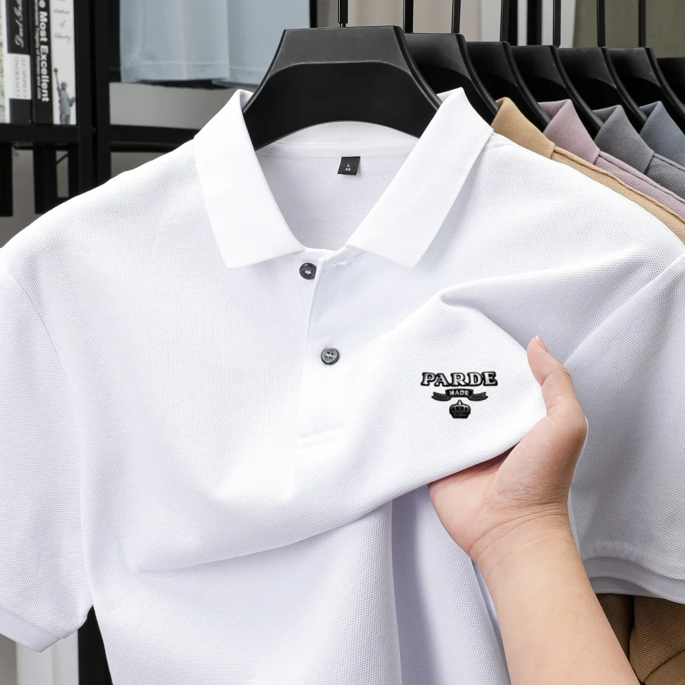 

100% pure cotton new men's summer comfortable breathable short sleeved business casual polo shirt high-end designer brand badge