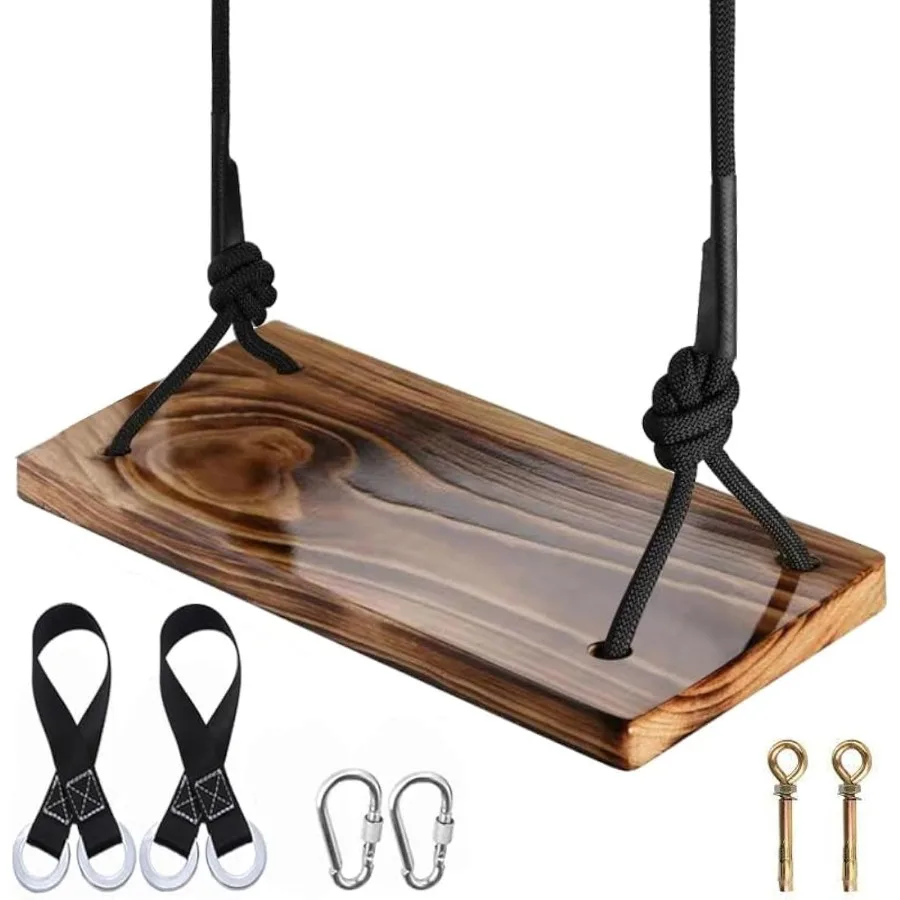 

Carbonized Hanging Swing Seat 22x10x1.0 inch Adjustable Rope Adult Yard Indoor Outdoor Durable Wooden Swing 500LB