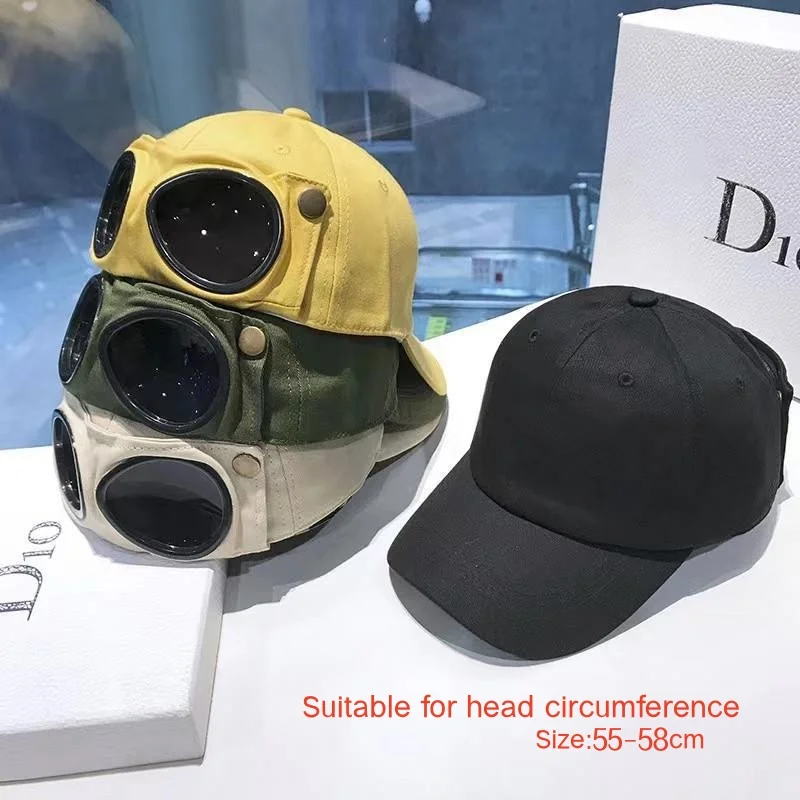 Vintage Pilot Baseball Caps Detachable Goggles Aviator Sunglasses Adjustable Snapback Casual Streetwear Outdoor Sun Hats For Men
