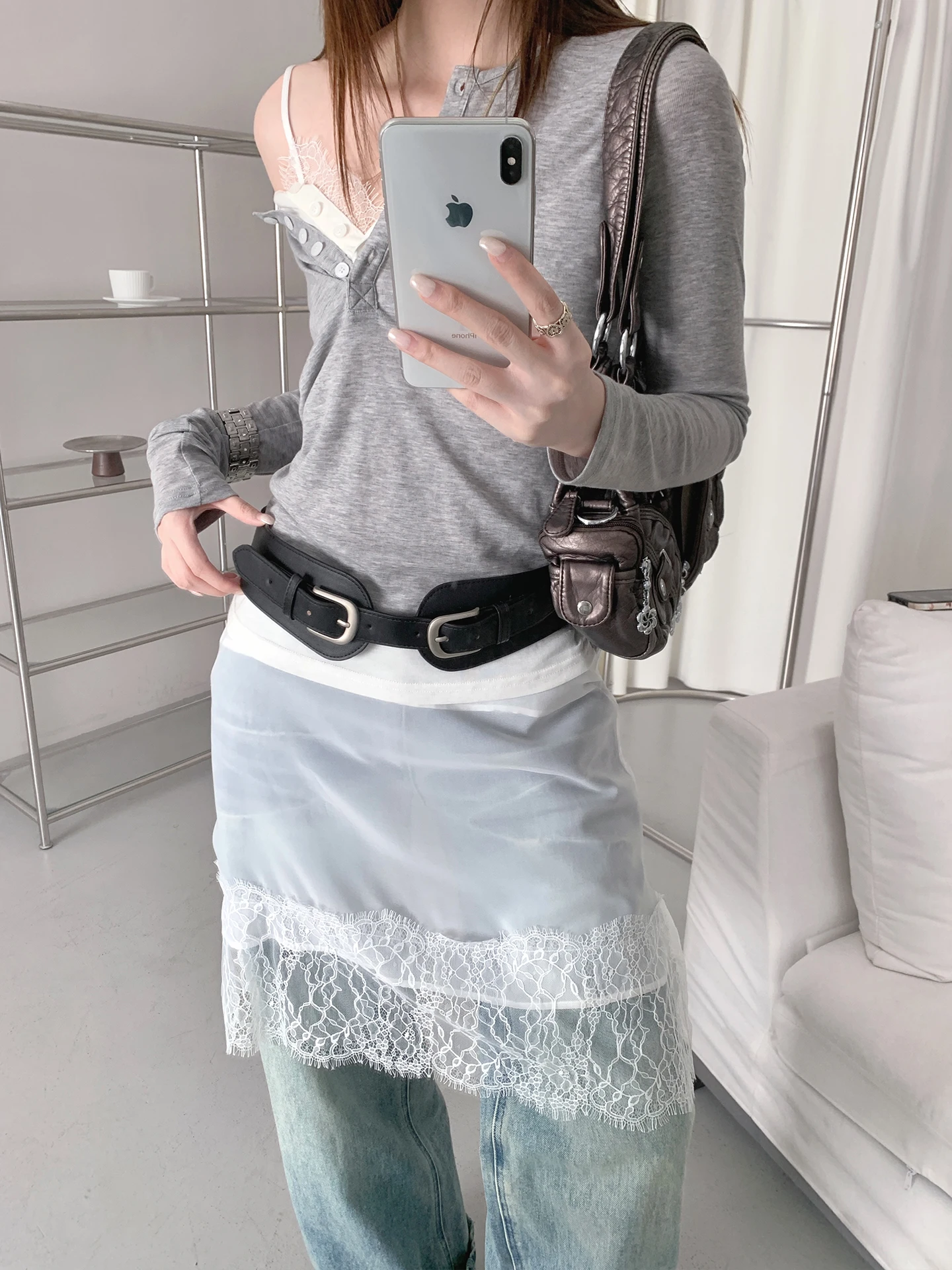 Retro Punk Style Double-Head Metal Buckle Waist Cincher Belt Women's High-End Accessory Adjustable Wide Decorative Belt