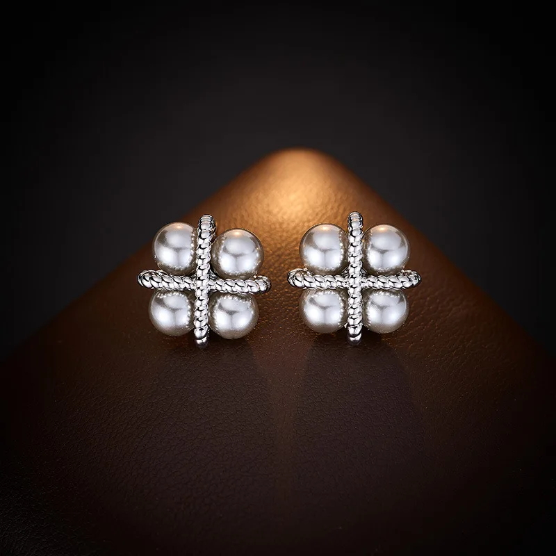 

Design-sense woven rope knot pearl high-end stud earrings, versatile and simple earrings