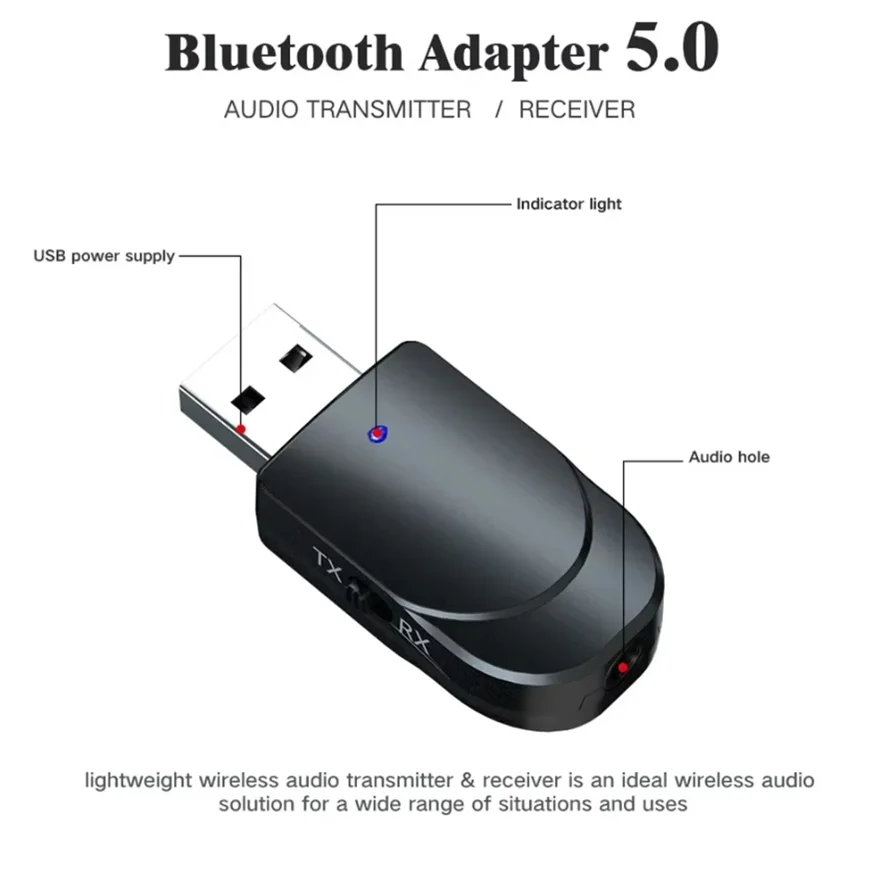 KN330 3 in 1 Bluetooth 5.0 Transmitter Receiver USB EDR Adapter Dongle 3.5mm AUX RCA for TV PC Headphones Home Stereo Car HIFI