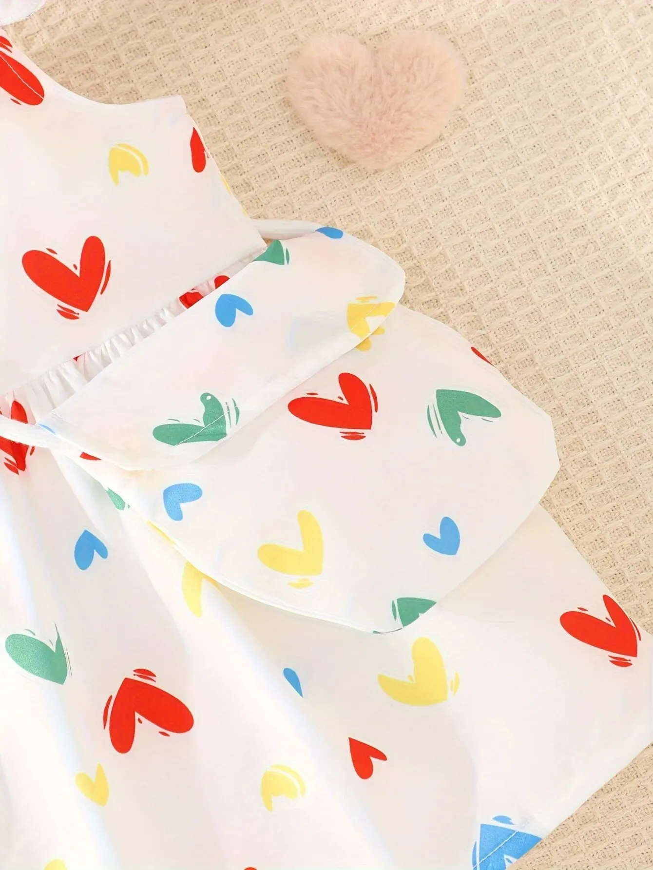 2-Piece Summer Baby Girl Cute Sweet Cool Breathable Love Pattern Dress + Shoulder Bag Casual Loose Simple Comfortable Skirt