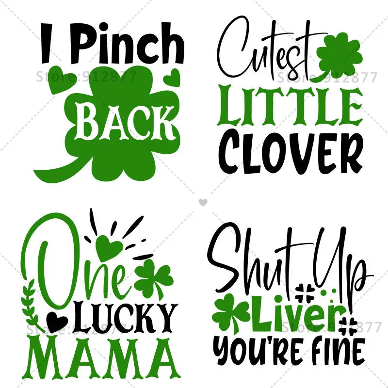 Stickers For Clothes St patrick's Day Cutest Little Clover Irish Kisses And Shamrock Wishes Not Lucky Just Blessed Full color