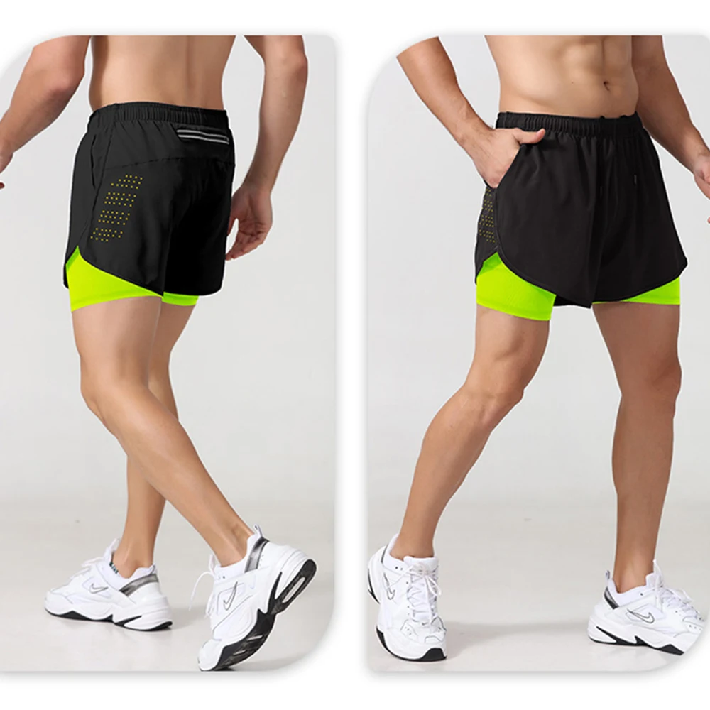 Pantalones cortos deportivos para hombre, ropa deportiva de entrenamiento de doble cubierta, 2 en 1, para playa, trotar, gimnasio, correr, 2023