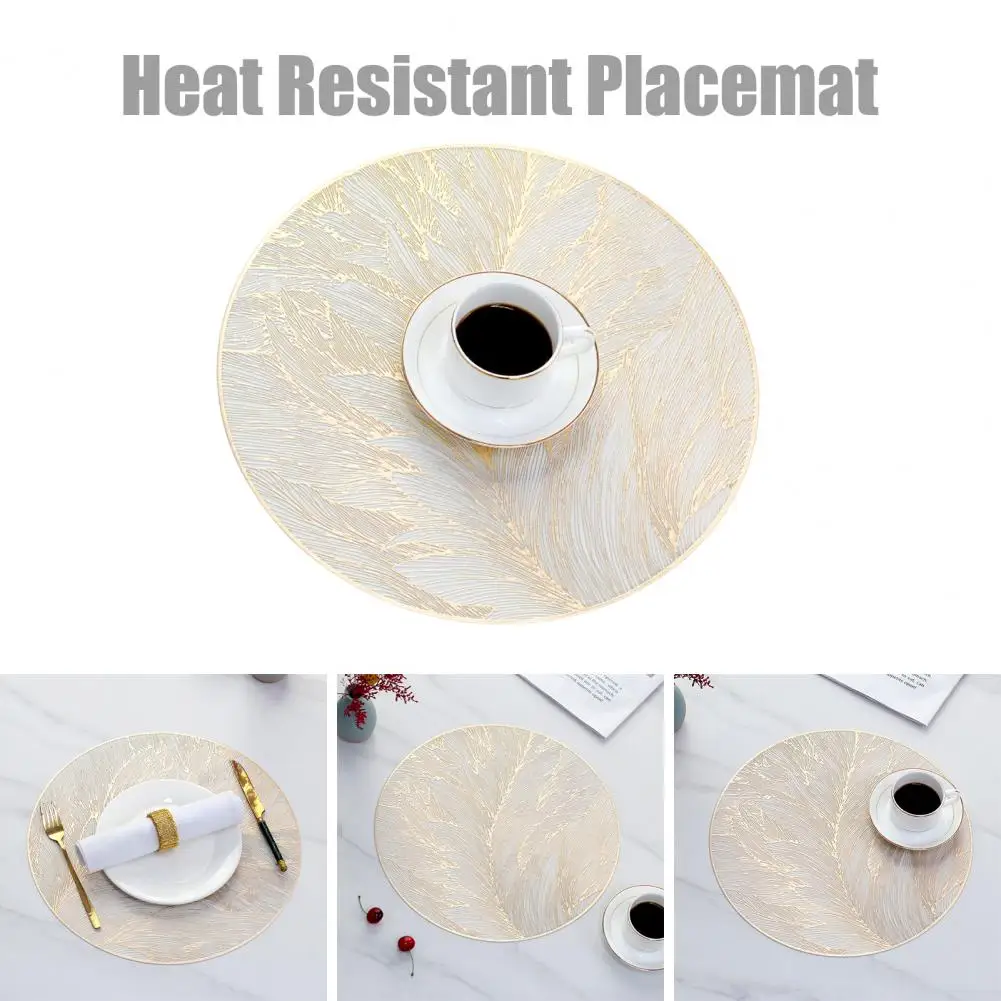 

38cm Round Heat Resistant Placemat Gold Pattern PVC Table Mat Anti Scalding Mat For Home Dining Wedding Kitchen Decor