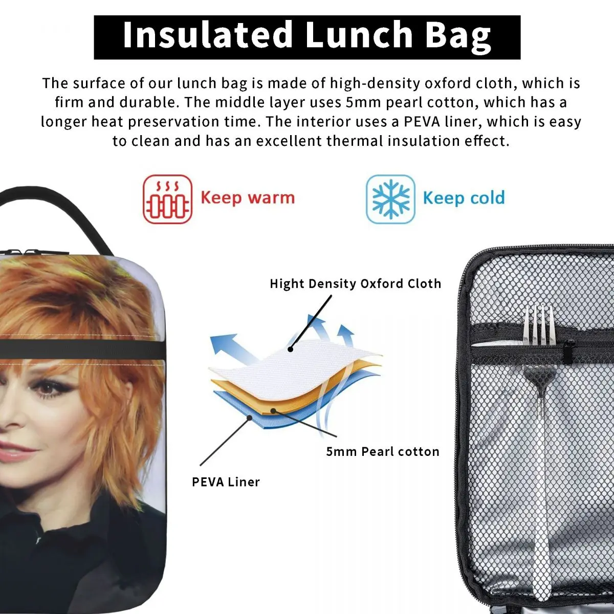 Pretty Mylene Farmer Insulated Lunch Bag for Women Waterproof French Singer Cooler Thermal Bento Box Office Picnic Travel