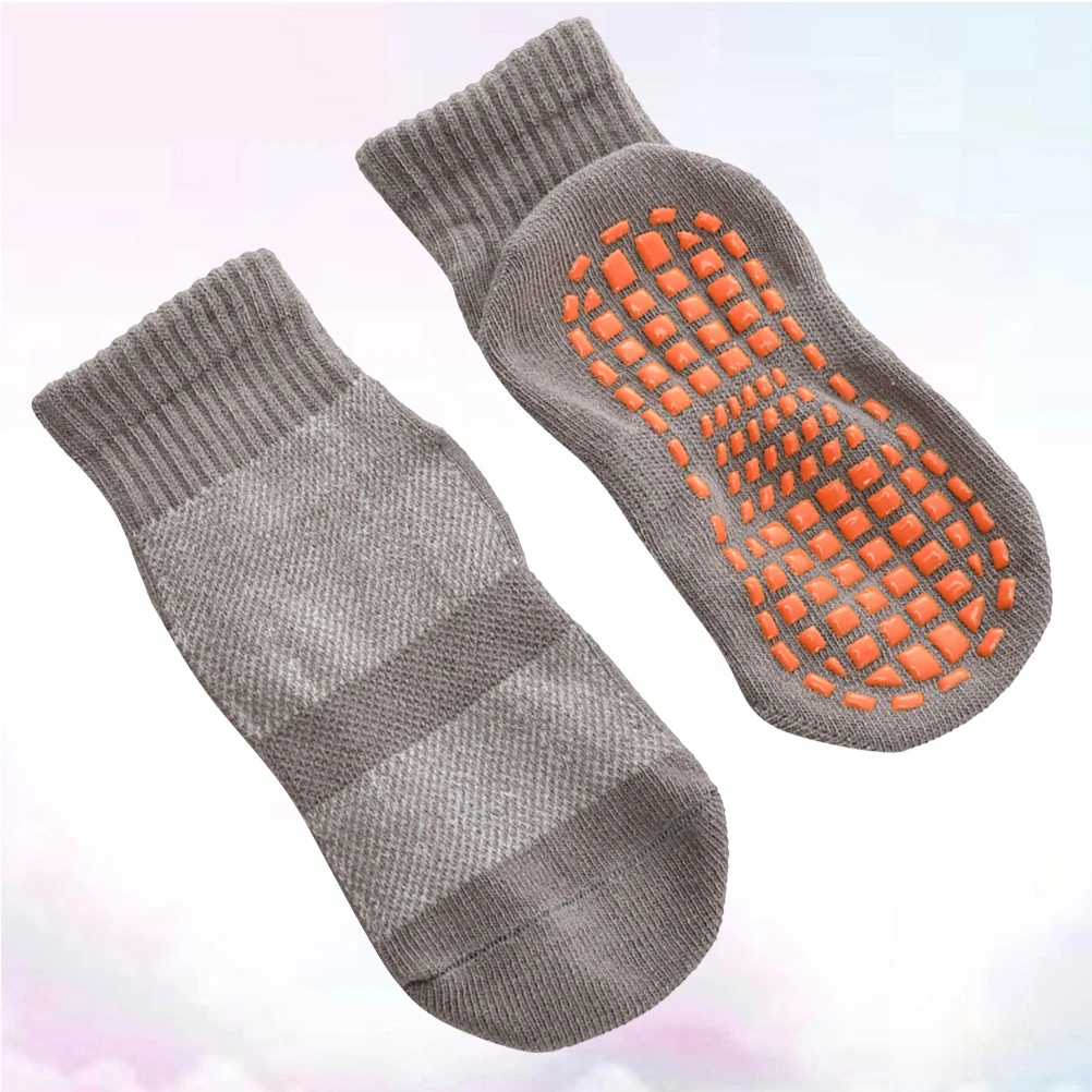 

3Pairs Kids Non-Slip Floor Socks Grey Size M Breathable Cotton Warm Dispensing Sole Indoor Safety Socks 5-11 Years