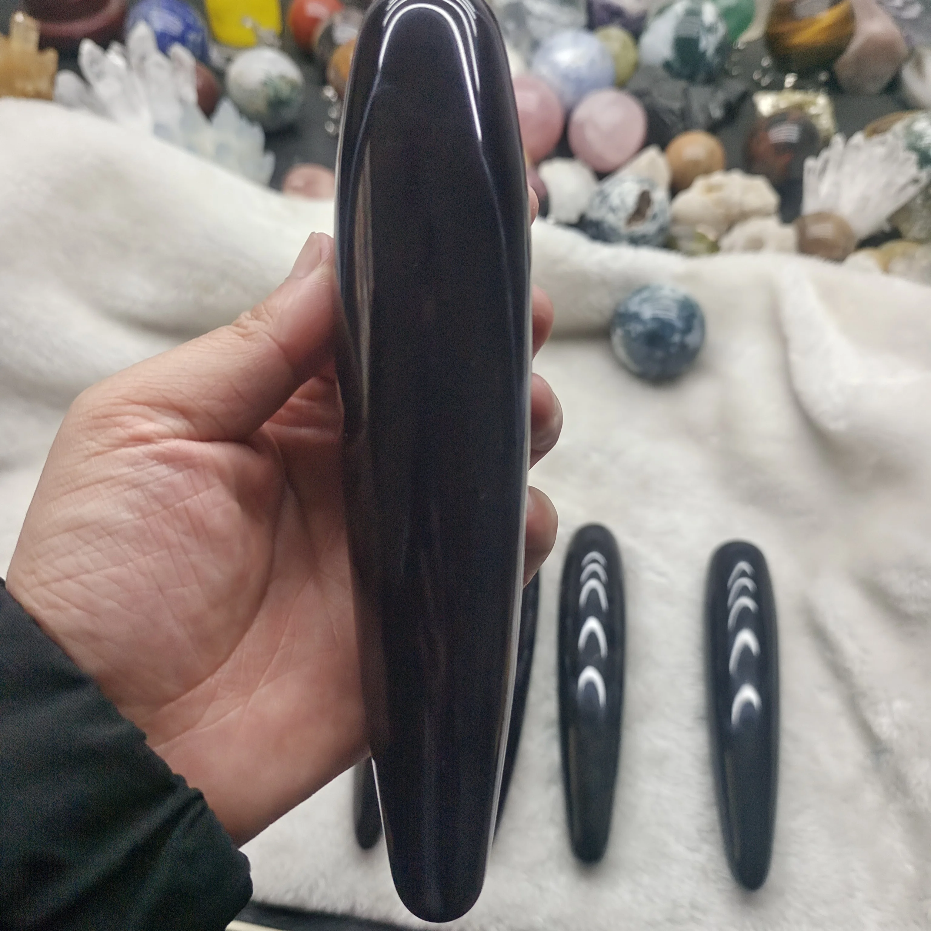 18-20cm 1pc Natural black obsidian Crystal Stone Face Massage Stick/ Yoni Wand Slim Facial relax Stone Massage & Relaxation