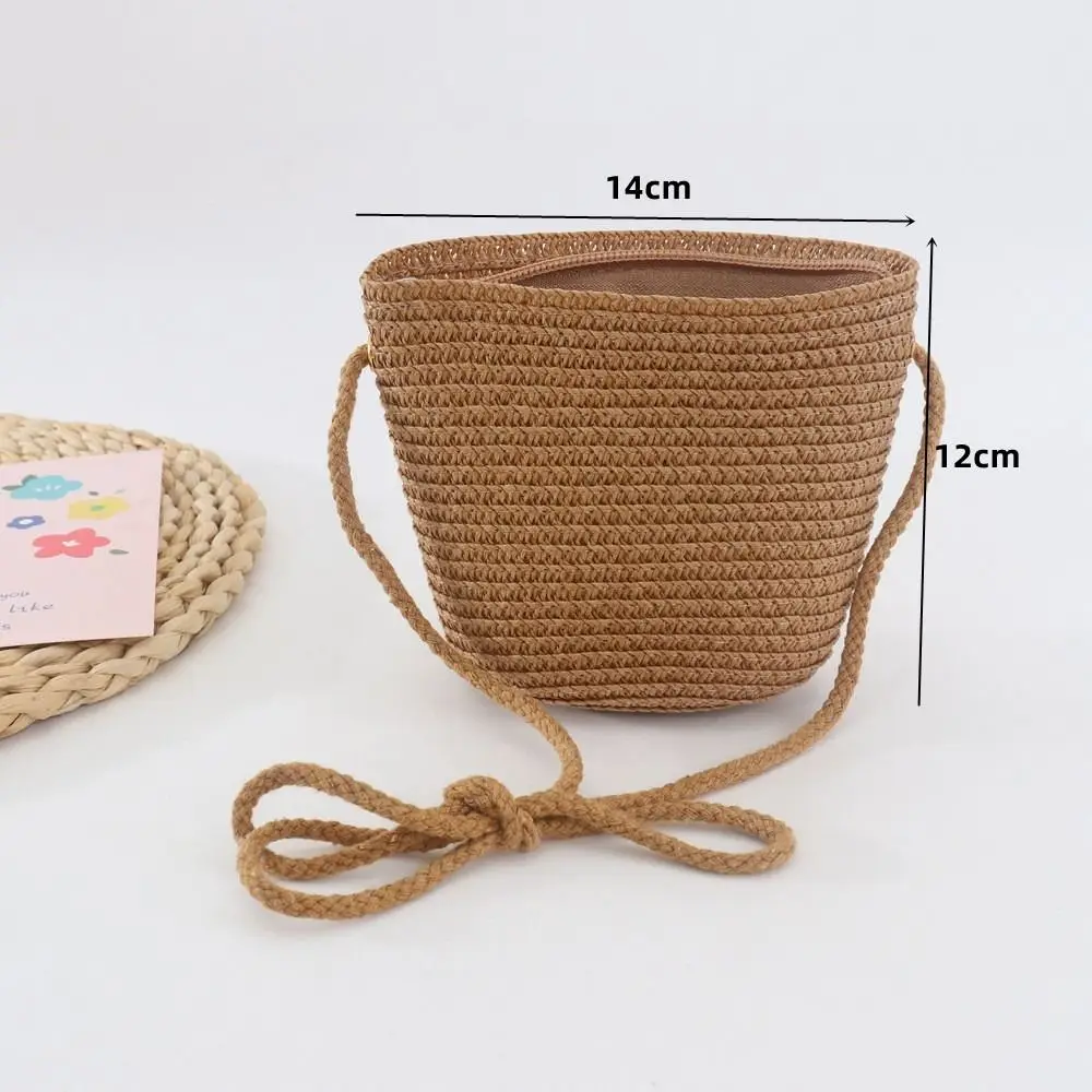 New Summer Children Girls Shoulder Bag Creative Pure Color Straw Messenger Bag Kids Coin Purse Cute Princess Mini Handbag