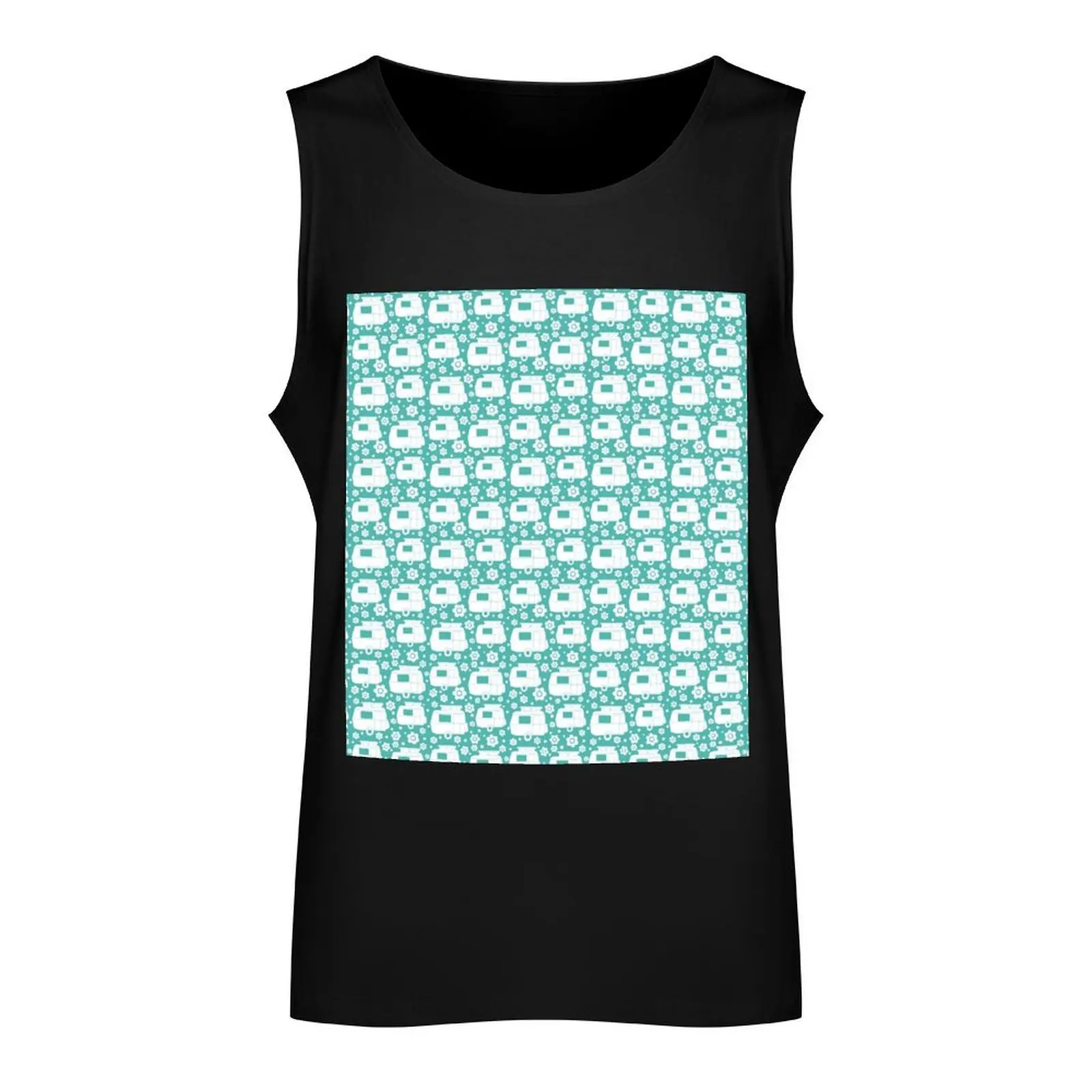 Daisy Polka Dot Vintage Caravan Pattern in Turquoise and White Tank Top vests for men Vest muscular man