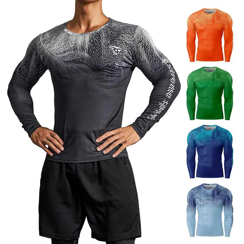 

ZRCE Men's Sports Long Sleeve T-Shirt Feather 3D Print Breathable and Quick-Drying Tight Top Gym Fitness Outdoor Sports Rashgard