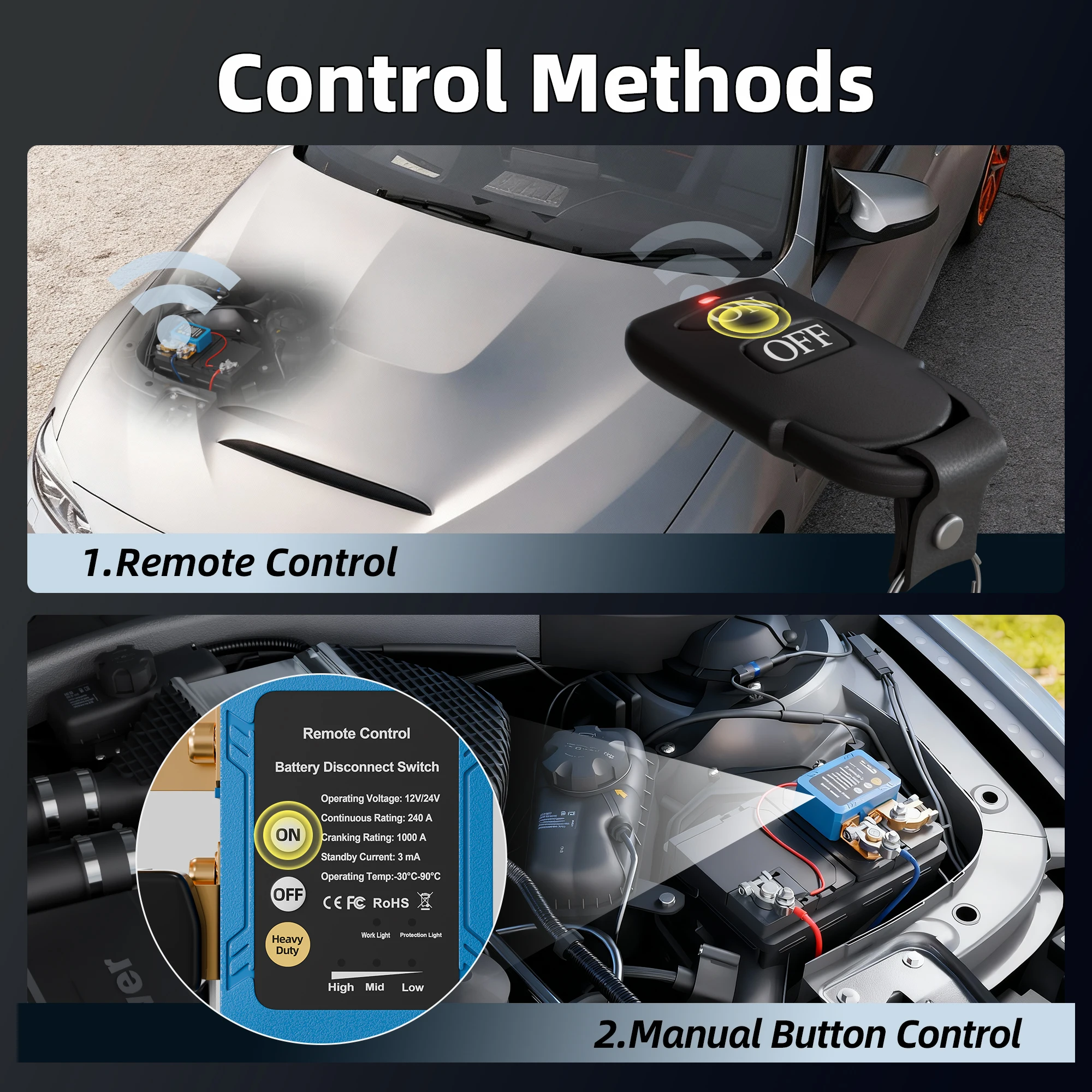 12V/24V 240A Remote Battery Disconnect Switch Anti-Interference Kill Power Cut Off Switch with Voltage Protection for Car Truck
