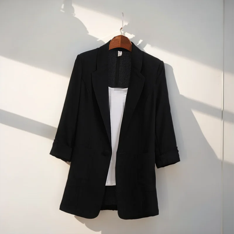 

Blazers Womans Classic Linen Chic Knitted Boyfriend Brunch Scalloped Edge Design Hollow Back Dreamy Romantic Sweet Cute Gentle