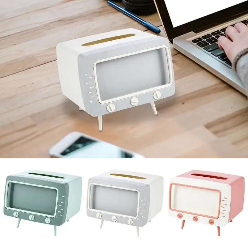 TV Tissue Box Phone Holder Multi-Functional Creative Tissue Box Cover Phone Mount TV Shaped Tissue Dispenser Box Phone Holder