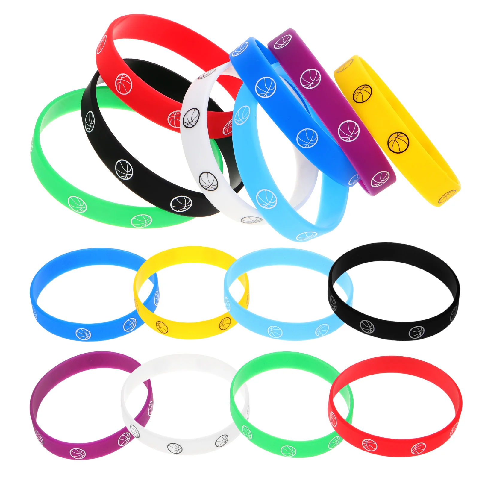 16 قطعة كرة السلة تمتد سيليكون الأساور للجنسين أساور مرنة للحزب الموسيقى مهرجان الاستخدام في الهواء الطلق أساور الرجال