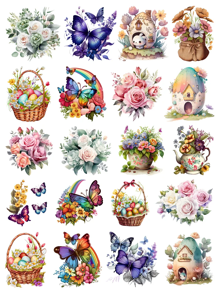 Retro Easter eggs flowers and rabbit Patches for clothes DIY children printing for clothes iron on transfer