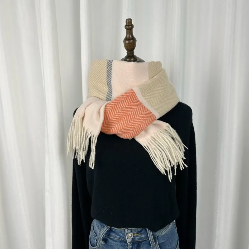 Thickened Twill Cotton Scarf Korean Sweet Warm Imitation Cashmere Scarf Autumn and Winter Shawl Neck Scarf for Women Fashionable