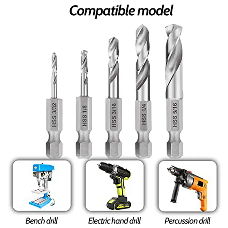 A02M-1/4 Hex Shank Drill Bit Set 10PCS Stubby Drill Bit Set For Metal M2 Short Length Drill Bit Steel For Quick Change Chuck