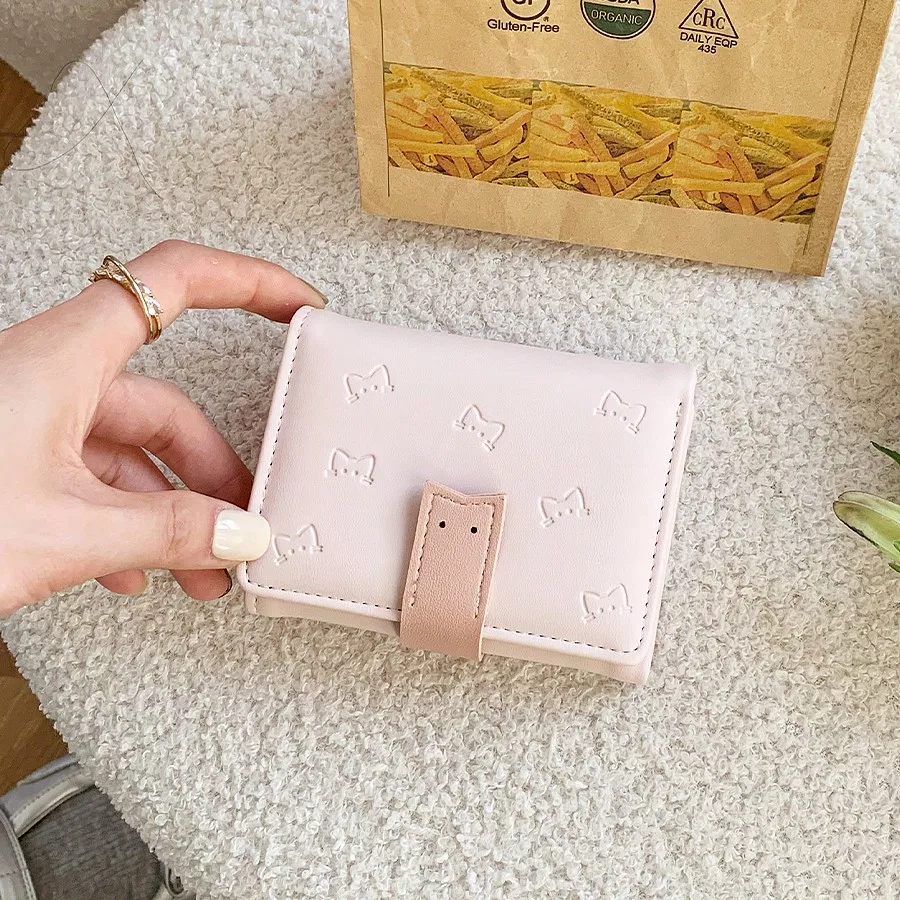 

Fully Allover Print Cat Design! INS Korean Style Minimalist Fashion Women Tri-Fold Wallet & Card Holder, Large Capacity For Stud