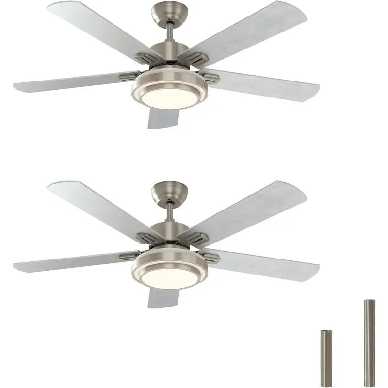 warmiplanet 52 Inch Indoor Ceiling Fan with Remote (2 Pack), Brushed Nickel Ceiling Fan with Lights Remote Control