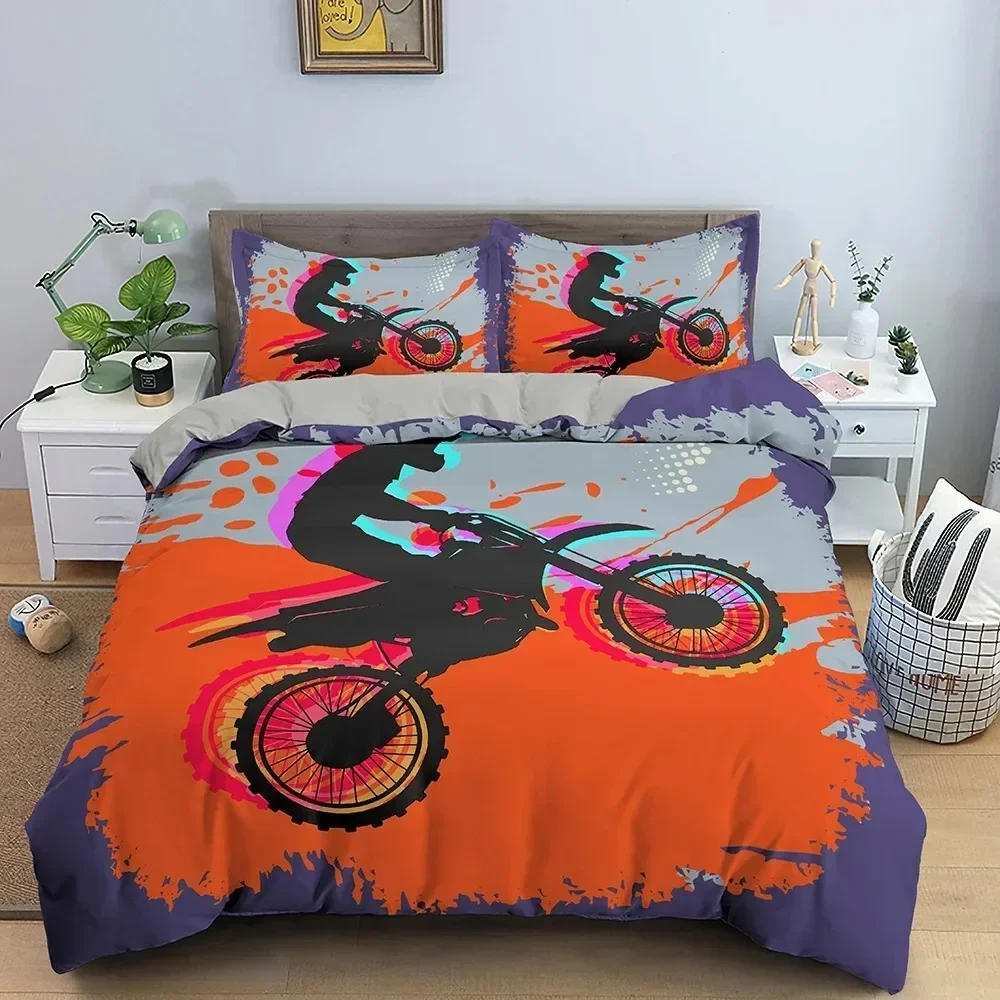 Motocross Off-road Race Motorcycle Dirt Bike Rider Bedding Set Boys Girls Twin Queen Size Duvet Cover Pillowcase Bed Kids