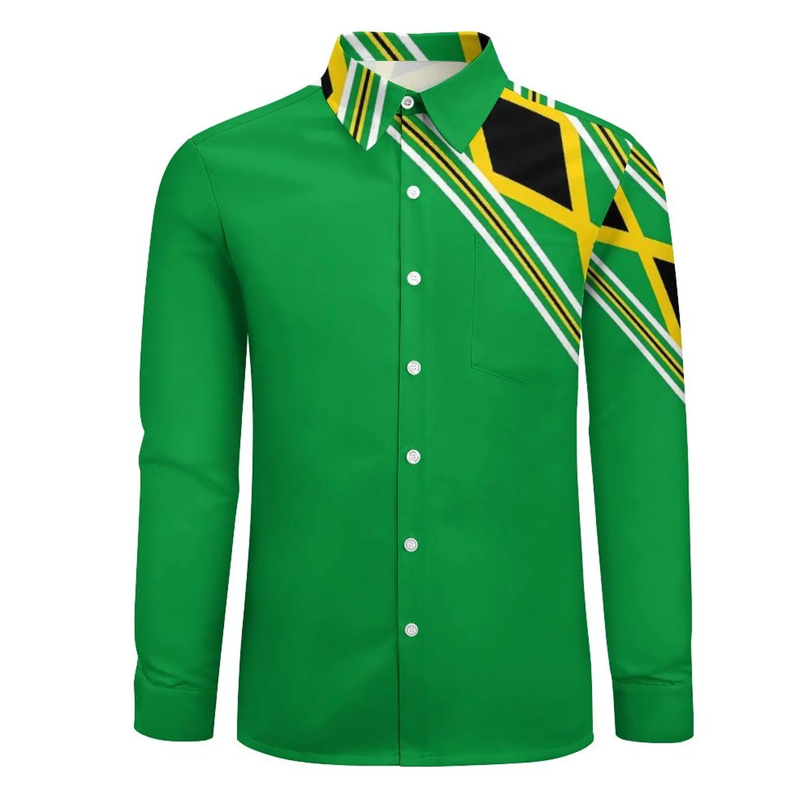 Jamaica Flag Blouse Man Green And Yellow Shirt Long Sleeve Classic Harajuku Casual Shirts Spring Design Clothing Plus Size