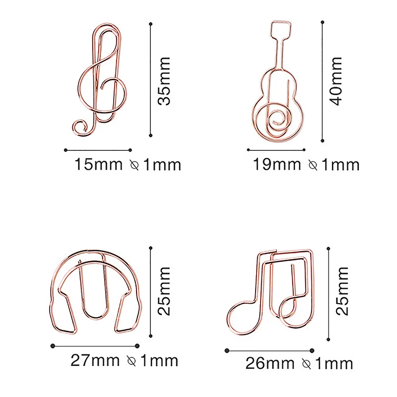 10Pcs Creative Guitar Music Note Metal Paper Clips Earphone Shape Bookmarks Students Stationery Office School Binding Supplies