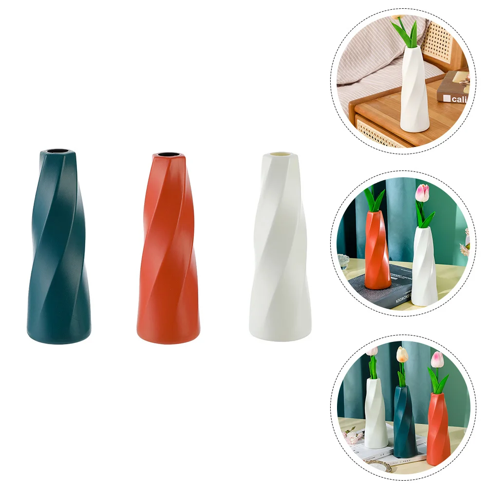 

3Pcs European Style Plastic Vase Flower Arrangement Decor for Living Room Cabinet Home Office Desktop Adornment