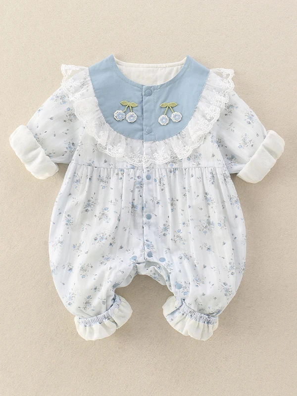 

Newborn Baby Outfit Spring Autumn Thin Double Layer Rer Girl Baby Floral Print Princ Super Cute Cling Clothes Trendy