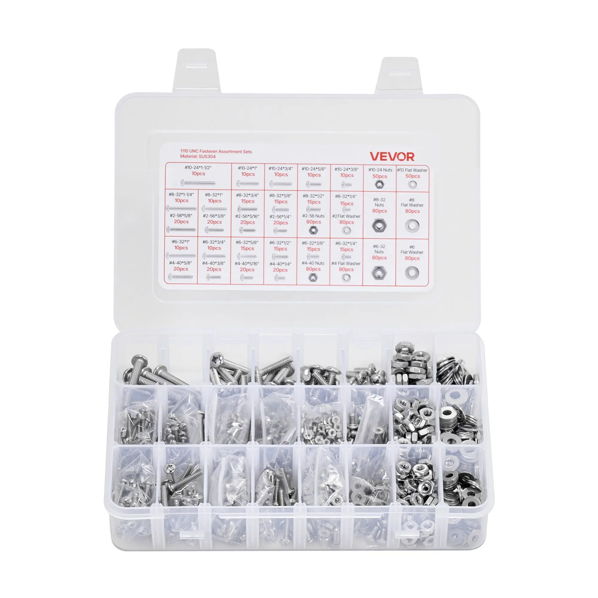 

1110 Pcs Bolts Nuts Assortment Kit Imperial Stainless Steel for Furniture