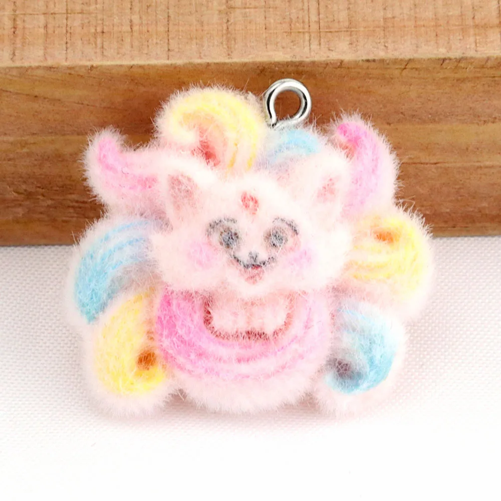 6Pcs Diy Resin Flocked Cat Charms Fox Pendant for Phone Charm Bag Keychain necklace Luggage Accessories