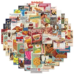 50 Stuks Vintage Food Sticker Donut Cake Burger Koffie Esthetische Stickers Bagage Laptop Gitaar Telefoon Waterdichte Vinyl Stickers