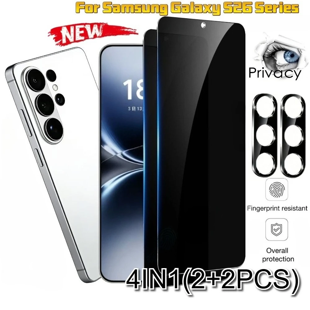 

2Pcs Anti Spy Screen Protector for Samsung S26 S25 S24 Ultra S23 S22 S21 Plus S25 S24 S23 FE With 2Pcs HD Camera Lens Protector