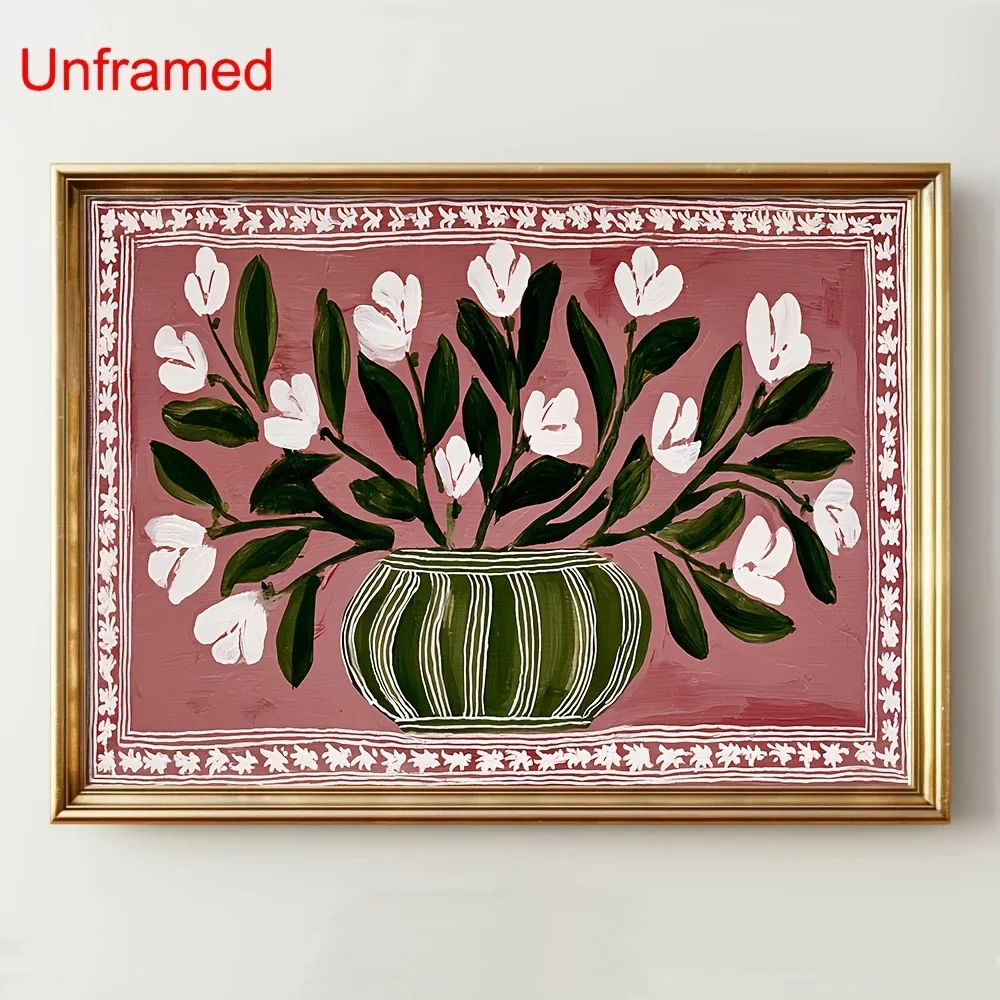 2D Flat, 1pc 1pcs Suitable for for Apartment, Living Room, Bedroom Vintage Botanical Floral Poster - Pink Vintage Horizontal